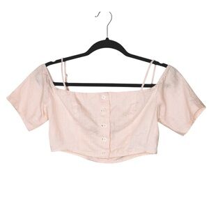 Reformation Crop Top Light Pink Button Front Off Shoulder
